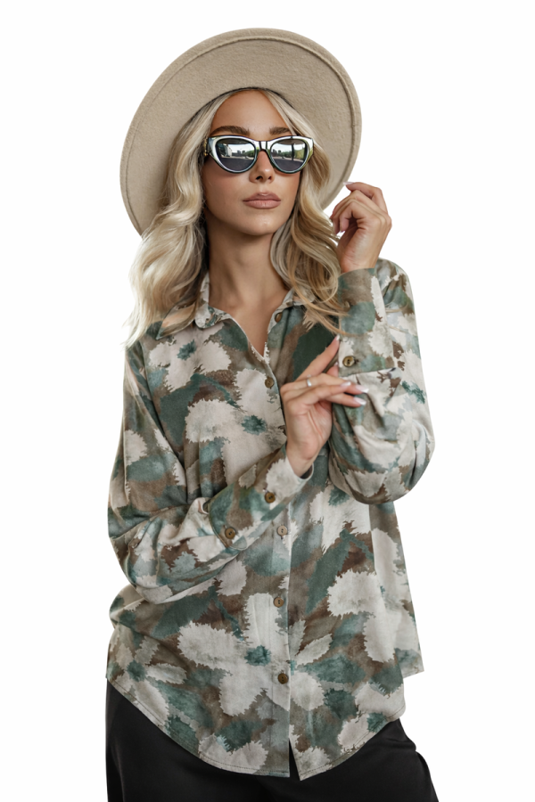 Koszula damska 100% wiskoza z printem elegancka bluzka na guziki